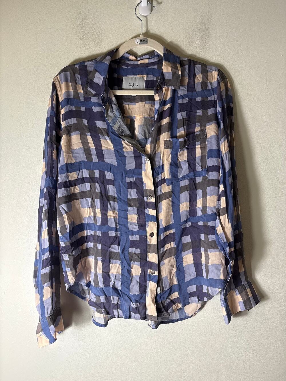 Rails Blue and Pink Button Up Blouse Sz S